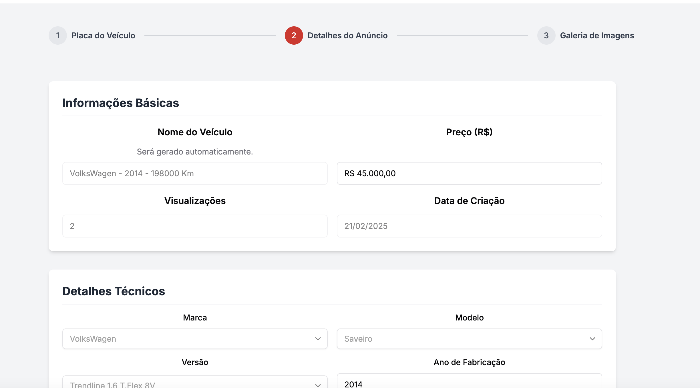 Preenchendo detalhes do anúncio